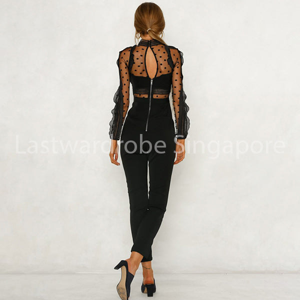 Korean Denise Print Sheer Mesh Jumpsuit