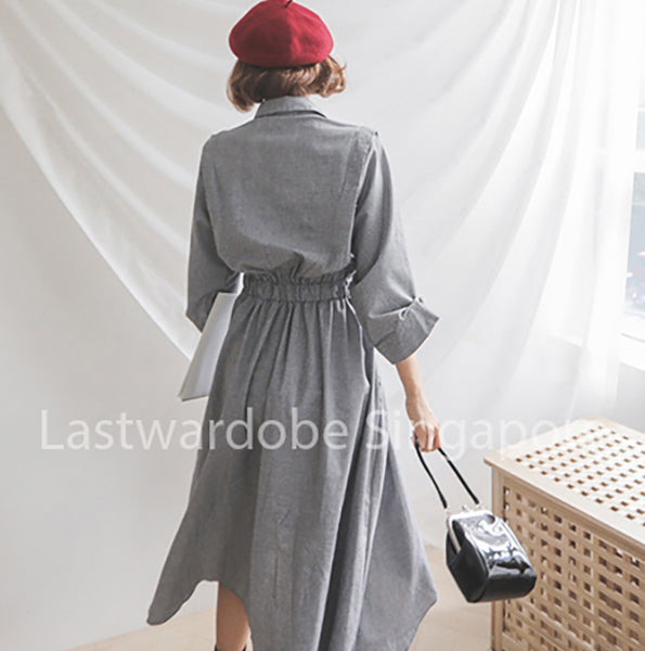 Korean Ginett Lapel Asymmetrical Dress