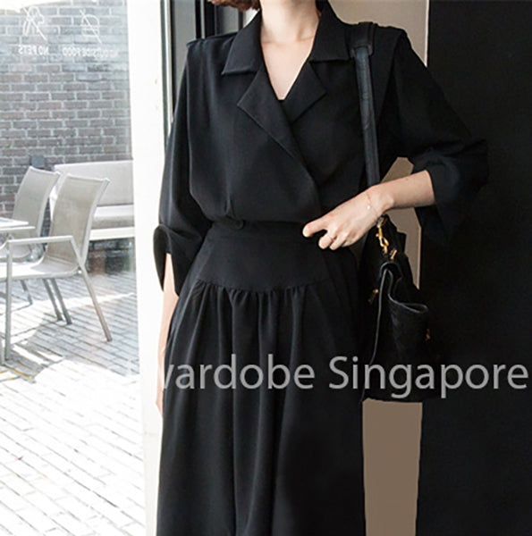 Korean Ginett Lapel Asymmetrical Dress