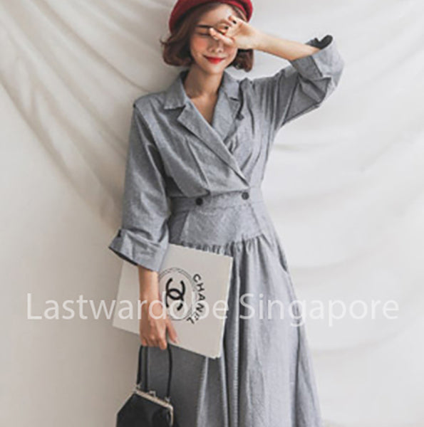 Korean Ginett Lapel Asymmetrical Dress