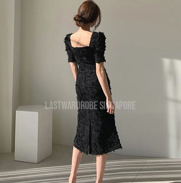 Korean Lorene Feather like Midi Dress