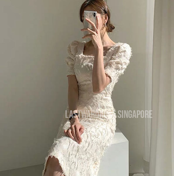 Korean Lorene Feather like Midi Dress
