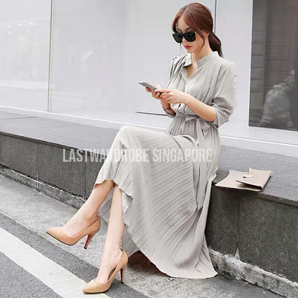 Korean Jesqie Pleated Midi Dress