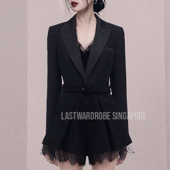 Korean Angela Tuxedo Lace Women Romper