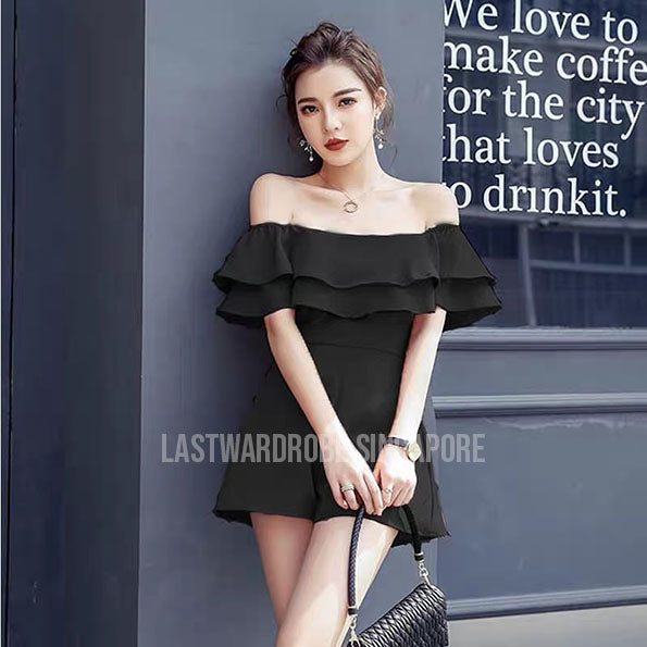 Korean Natalie Boat Neck Ruffle Romper