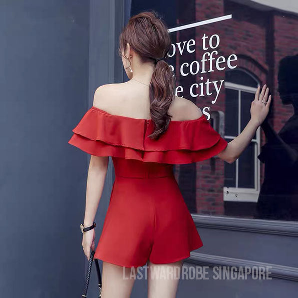 Korean Natalie Boat Neck Ruffle Romper