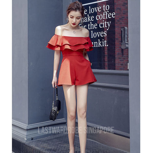 Korean Natalie Boat Neck Ruffle Romper