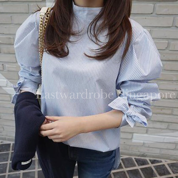 Korean Striped Puff Sleeve Blouse