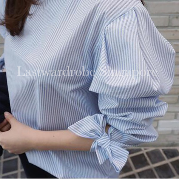 Korean Striped Puff Sleeve Blouse