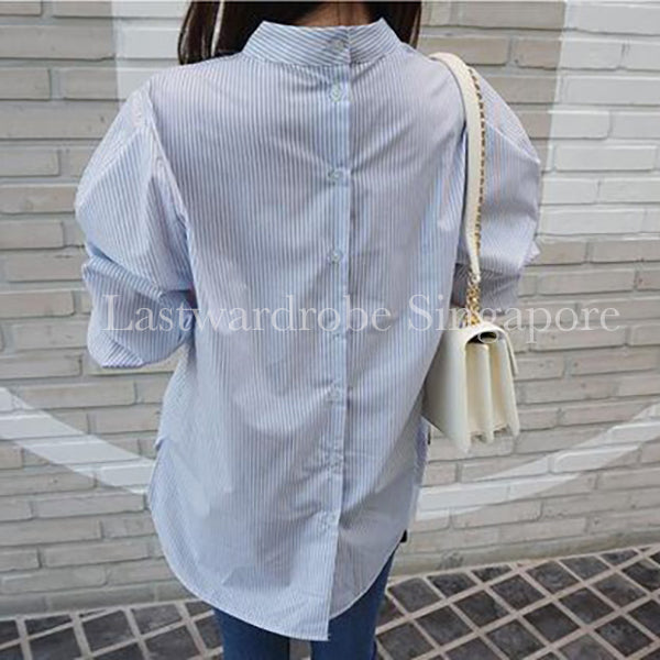 Korean Striped Puff Sleeve Blouse