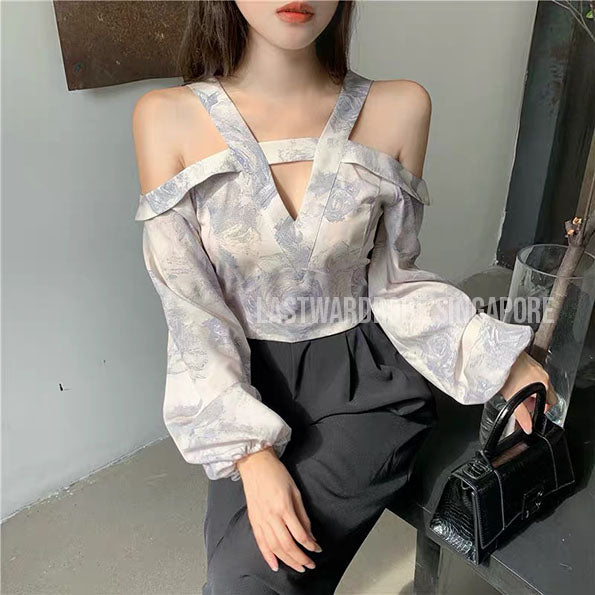 Korean Flynnie Puffy Sleeve Print Blouse