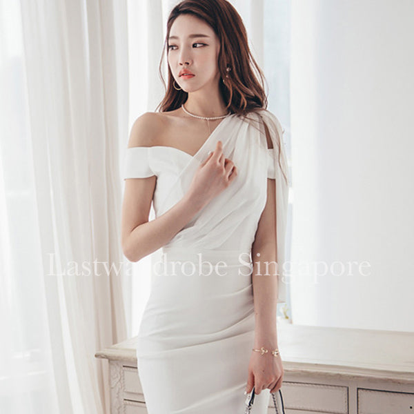 Korean One Shoulder Toga Pencil Dress