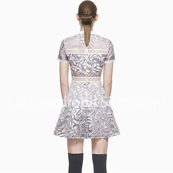 Korean A Line O Neck Hollow Out Lace Dress