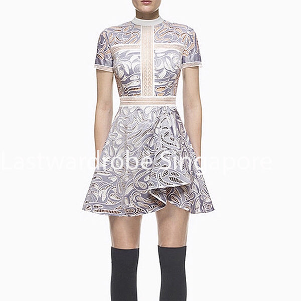 Korean A Line O Neck Hollow Out Lace Dress