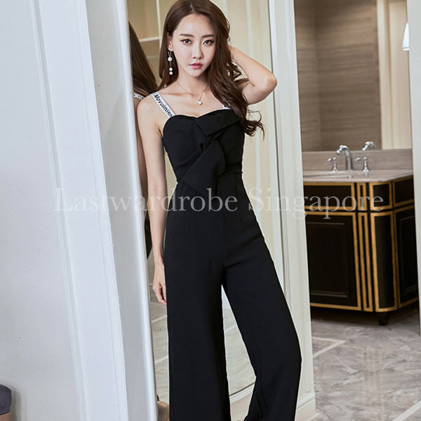 Korean Natalie Letter Strap Jumpsuit