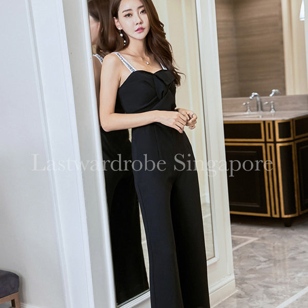Korean Natalie Letter Strap Jumpsuit