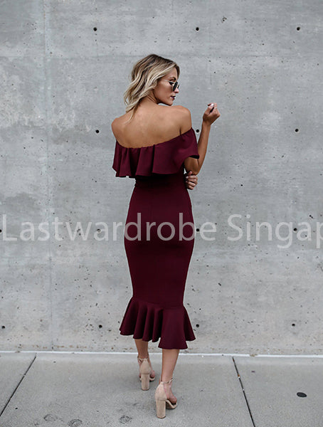 Korean Matalia Ruffle Boat Neck Maxi Dress