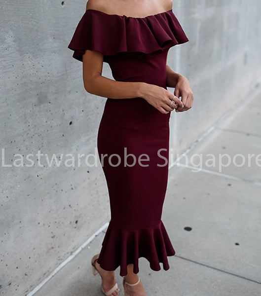 Korean Matalia Ruffle Boat Neck Maxi Dress