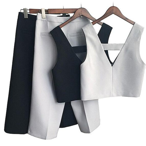 Korean Style Vintage Style Ladies Suits V Neck Tanks With Loose Pant