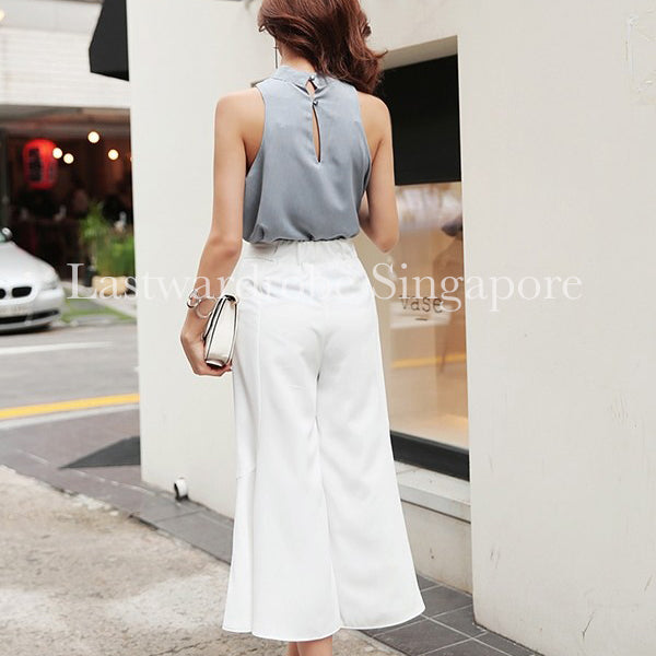 Korean Two Piece Set Sleeveless Top with Flare Pant