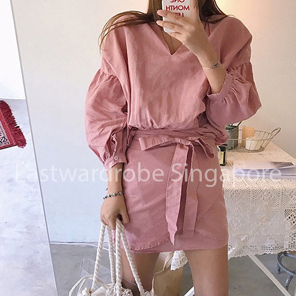 Korean Jacqueline Puffy Sleeve Shirt Dress