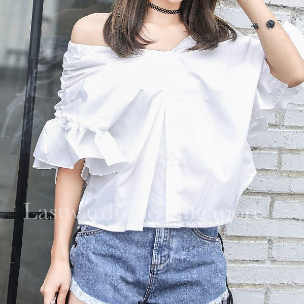 Korean Bella Ruffle Asymmetrical Blouse