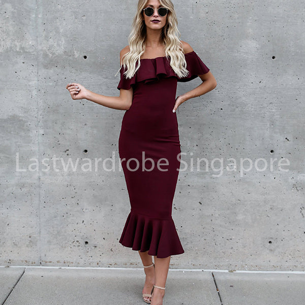 Korean Matalia Ruffle Boat Neck Maxi Dress
