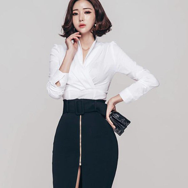 Korean Long Sleeve Stand Collar OL Blouse