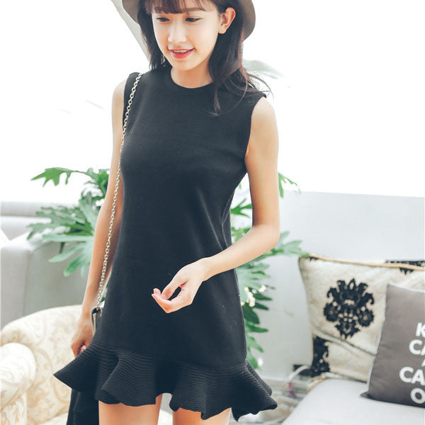 Korean Style Sweet Mermaid O Neck Knitted Two-piece Short Dress