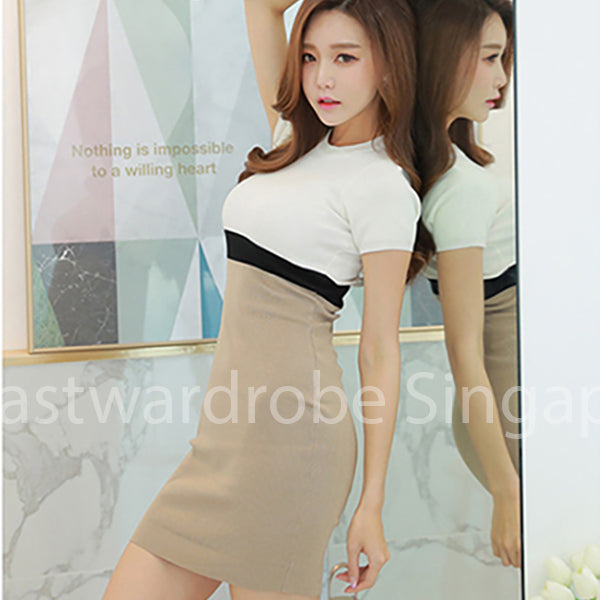 Korean Block Color Contrast Dress